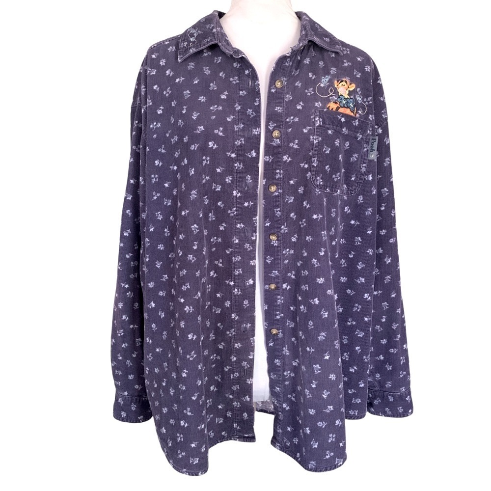 Vintage 90’s Disney Pooh Tigger Cotton Corduroy Button Down Shirt Sz L